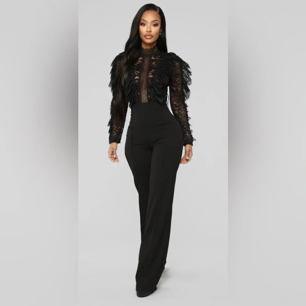 Fashion Nova In My Shadow Lace Stretch Jumpsuit - Picture 1 of 5